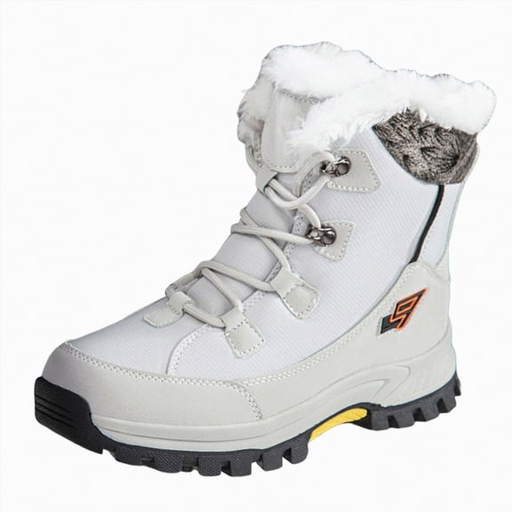 CAICJ98 Winter Boots Women Mid Calf Warm Lining Boots Waterproof Outdoor Shoes Non-Slip Women Snow Boots (White,Size 7)