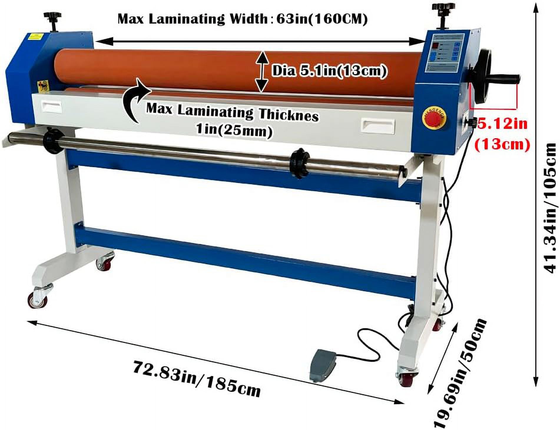 EQCOTWEA 63" Automatic/Manual Laminating Machine Cold Laminator with Rubber Rollers