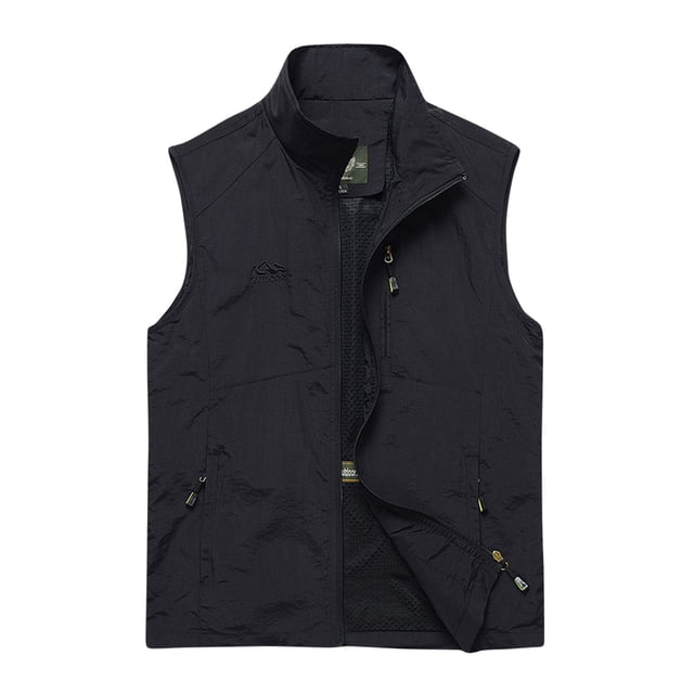 Fengqque Gilet Léger Sans Manches pour Hommes Veste de Travail Extérieure pour Voyage Randonnée Course Noir 6(L)