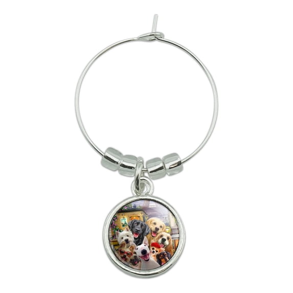 Old Paris Eiffel Tower Dogs Selfie Wine Glass Charm Drink Marker