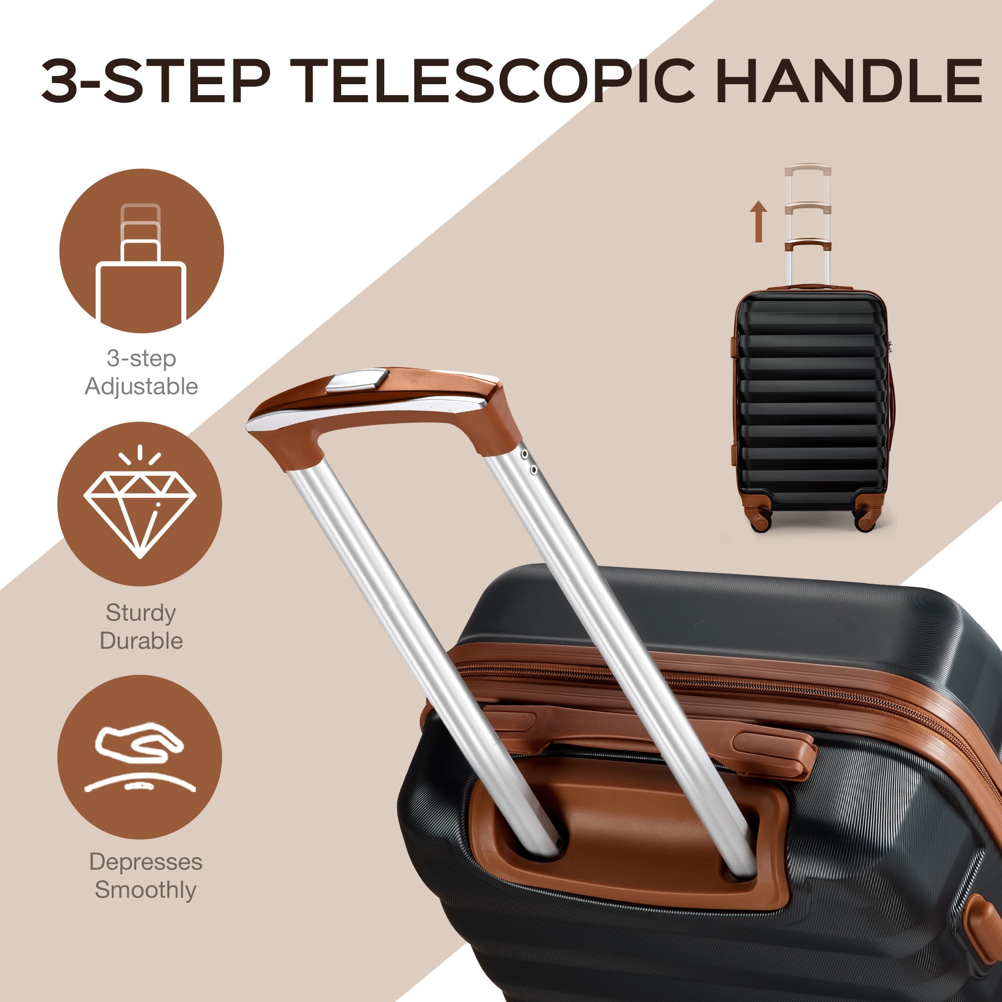 9 Piece Luggage Sets, Hard 20 24 28 inch Luggage with 6 Pieces Organize Bags Travel Suitcases Sets with Wheels, Black&Brown