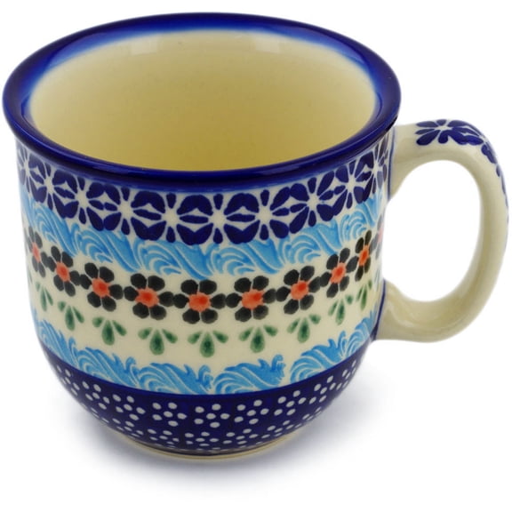 Polish Pottery 9 oz Mug (Spring Country Trip Theme) Hand Painted in Boleslawiec, Poland   Certificate of Authenticity