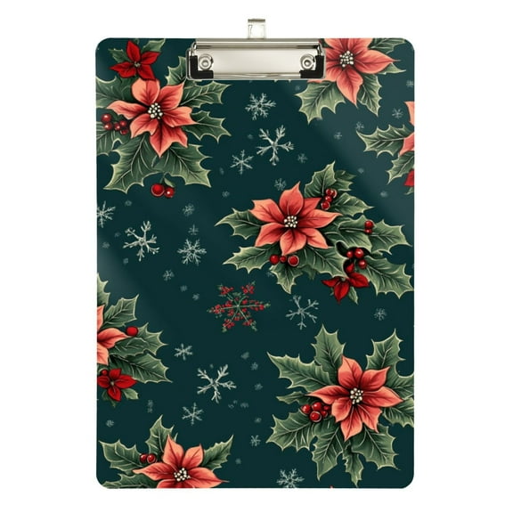 FORMRS Acrylic Clipboard with Low Profile Clip Standard A4 Letter Size, 12.5" x 9", Floral Christmas