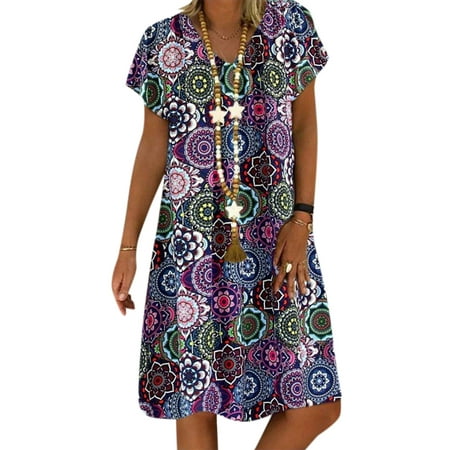 Women's Summer Floral Short Sleeve Midi Dresses Plus Size Beach Boho Sundress | Walmart Canada