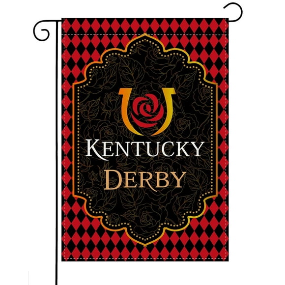 shiyou-Linen Kentucky Garden Flag Double Sided Run for The Roses Decorations Yard Outdoor Decoration Horse Race Decor Horseshoe Horse Game Garden Flag Yard 12.5" X 18"