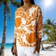 thumbnail image 1 of TaTaai Women's Spring Summer Linen Loose Top, V-neck Printed Three Quarter Sleeve Curved Hem Design Casual Fashion Daily Blouse Gift, 1 of 7