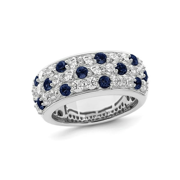 1.50 Carat (Ctw VS2-SI1, D-E-F) Lab-Grown Diamond Premium Ring in 14K White Gold with Blue Sapphires (SIZE 7)