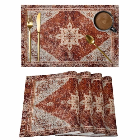 Placemats Set of 4 Vintage Figure Medieval Ethnic Style Non-Slip Place Mat Red Turkish Texture Table Mats Washable Stain-Resistant Tablemats for Party/Dining Room/Kitchen Decorations