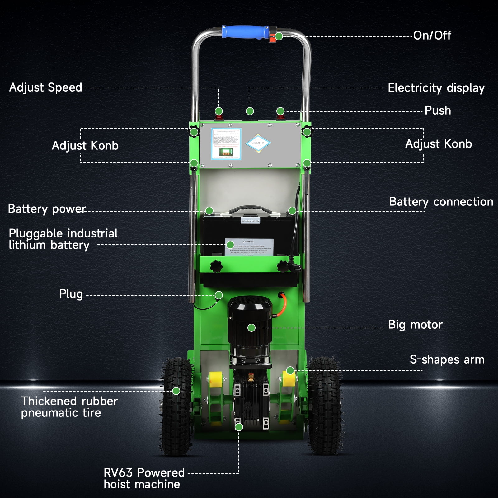 Vakiorn Electric Stair Climbing Hand Truck 900 LBS Capacity Heavy Duty Stair Climber with 3 Ropes for Furniture Logistics Warehouse Green