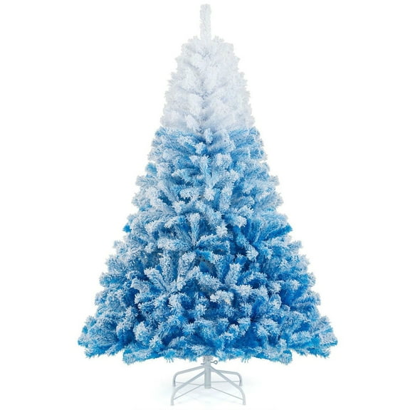 GVN 6ft Artificial Christmas Trees with 456 Branch Tips and Folding Metal Stand, Xmas Decoration Tree for Indoor, Outdoor, Holiday Decor, White & Blue