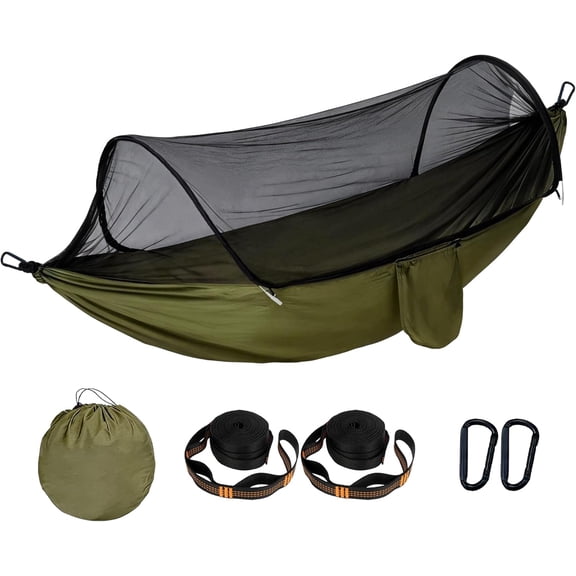 Portable Camping Hammock with Mosquito Net, Lightweight Parachute Hammock with Tree Straps, 2-Person Outdoor Hammock for Backpacking, Travel, Patio
