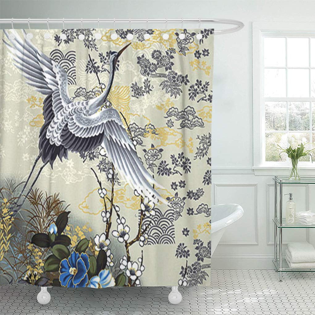 SUTTOM Heritage Asian Oriental Japenese Blue and White Crane Cultural