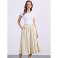 thumbnail image 3 of DARING DIVA Women's Elastic Waist A Line Casual Summer Midi Skirt with Pockets M Khaki, 3 of 6
