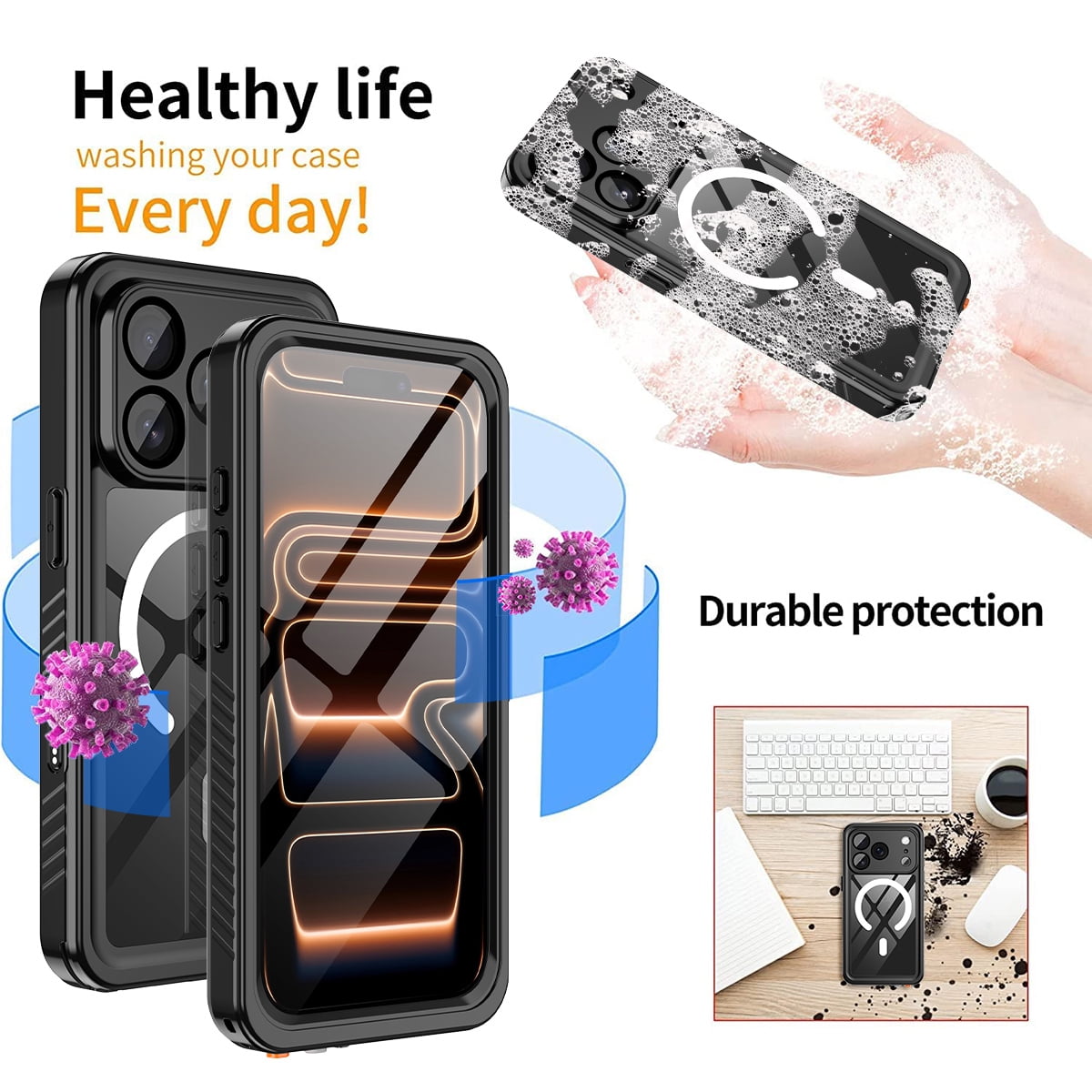 Casetego for iPhone 17 Pro Max Waterproof Case,Compatible with Mag-safe,with Built-in Screen Protector Full-Body Snowproof,Dustproof and Shockproof Protective Magnetic Phone Case,Black
