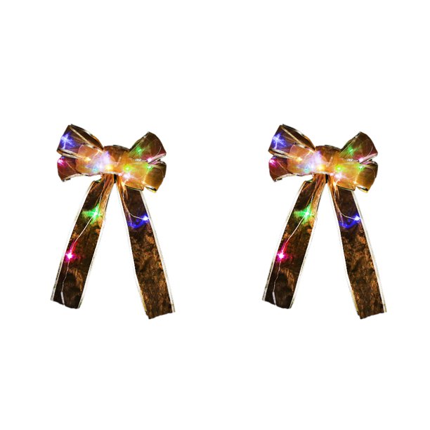 Adorno navideño con lazo luminoso transparente para árbol de Navidad, adorno navideño con lazo de cinta luminosa, dorado