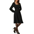 thumbnail image 4 of INSPIRE CHIC Women's Square Neck Lace Up Lantern Long Sleeve Midi Elegant A-Line Dress, 4 of 5