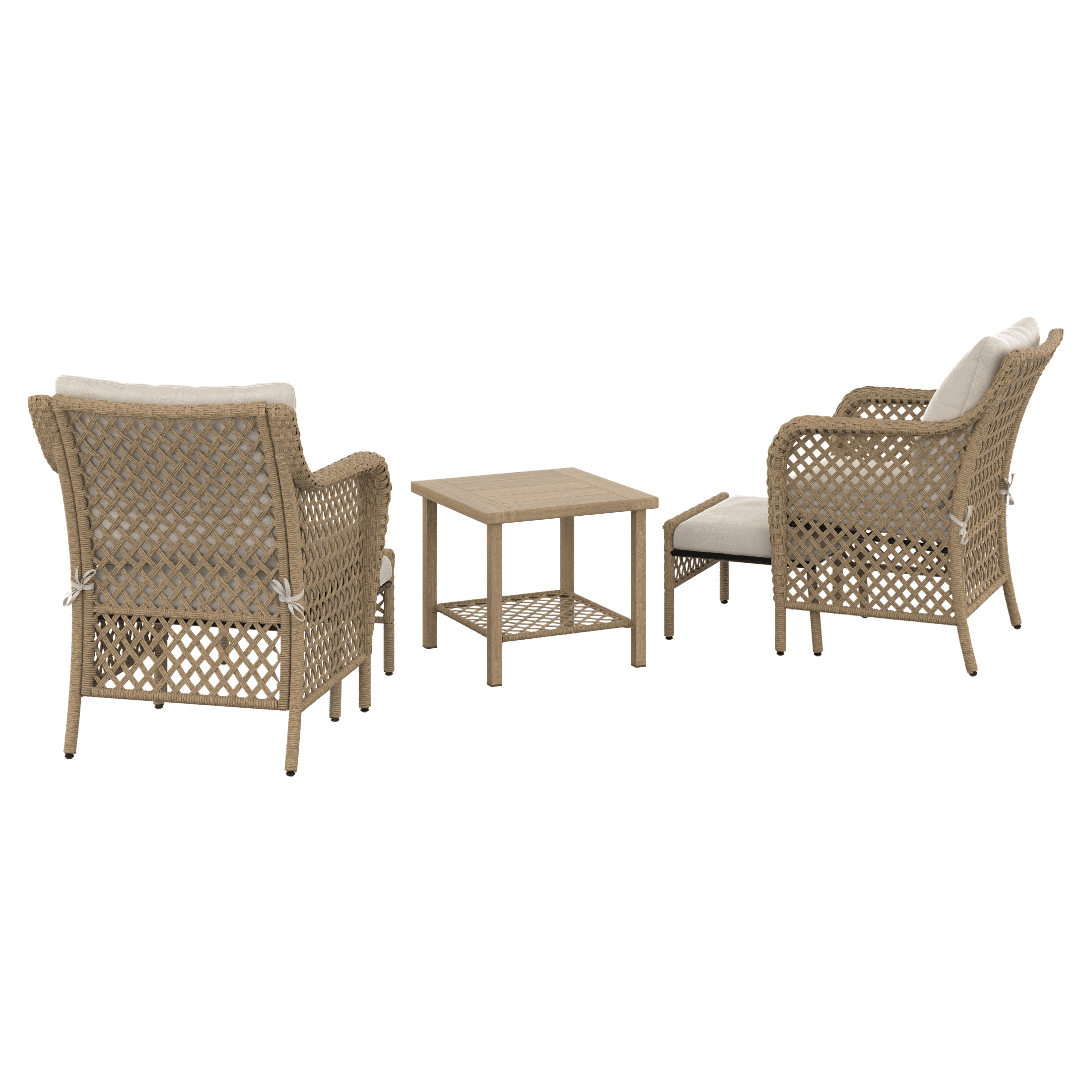 HOMETRENDS Belmont 5-Piece Steel Outdoor Chat Set with Ottomans and Cushions, Oatmeal