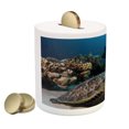 thumbnail image 2 of Turtle Piggy Bank, Underwater Sea Animal on Coral Reef in Red Sea Egypt Amphibian Exotic Nature, Ceramic Coin Bank Money Box for Cash Saving, 3.6" X 3.2", Brown Coconut Aqua, by Ambesonne, 2 of 4