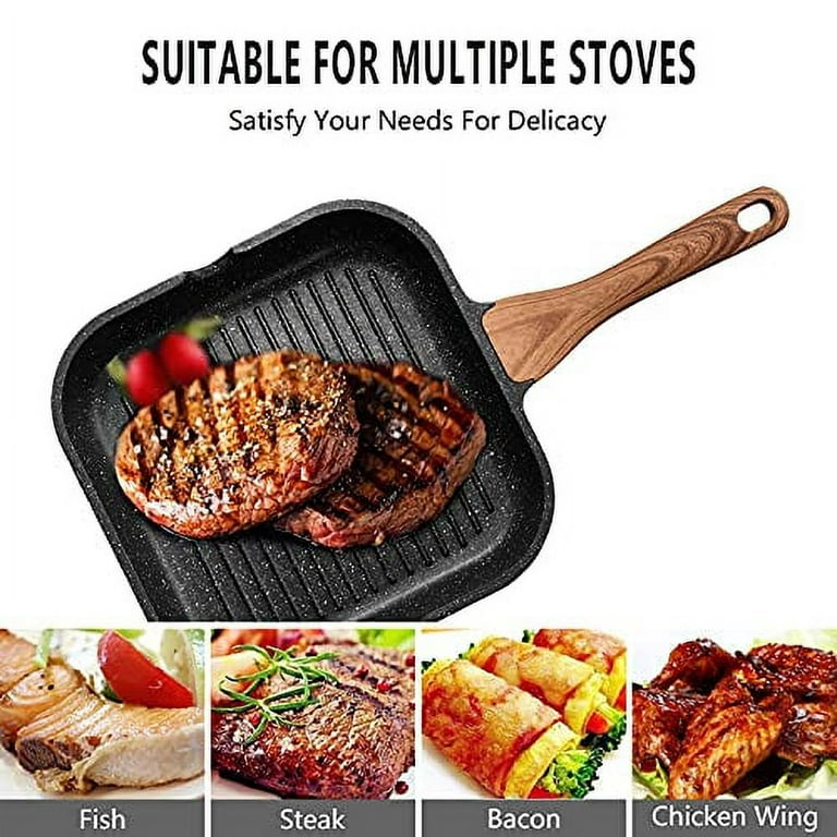  ESLITE LIFE Nonstick Grill Pan for Stove Tops, 11 Inch Granite  Coating Square Grill Skillet with Pour Spouts, Compatible with All  Stovetops (Gas, Electric & Induction), PFOA Free: Home & Kitchen