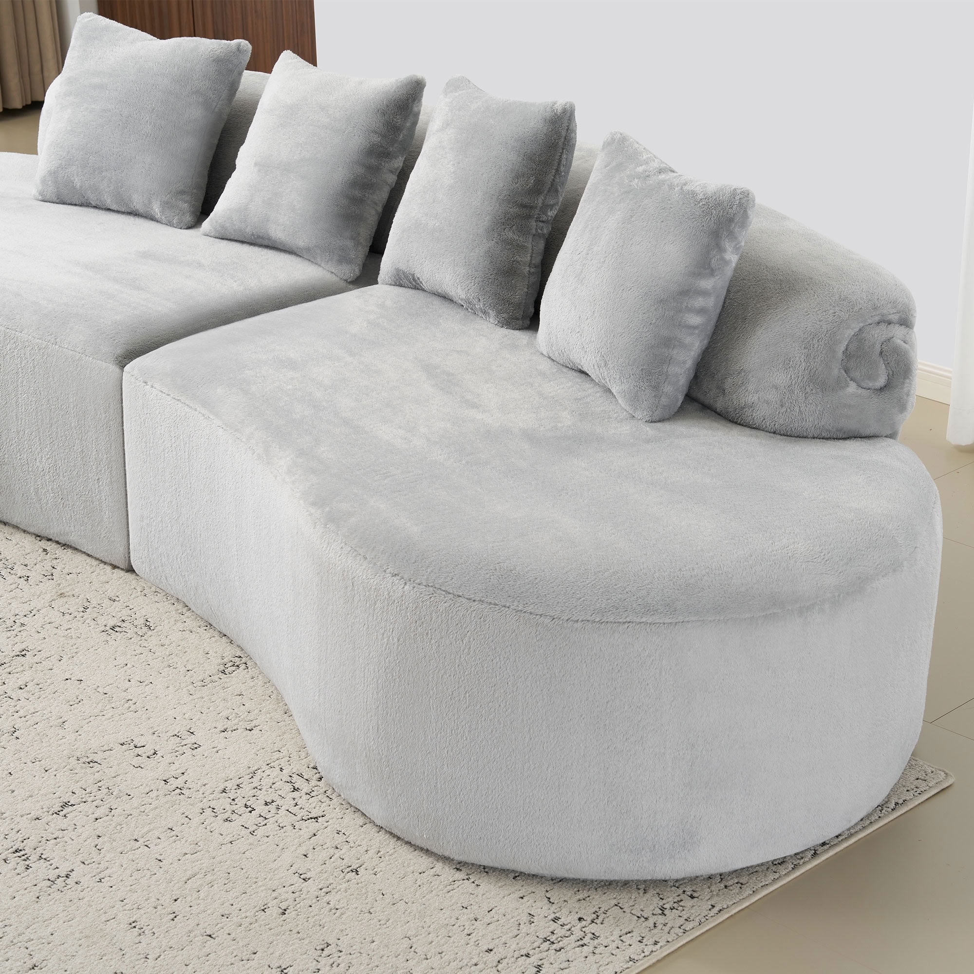 MAYEERTY Curved Modular Sectional Sofa with Throw Pillows, Modern Flannelette Curved Living Room Sofa for Apartment Open Floor Plan Small Spaces