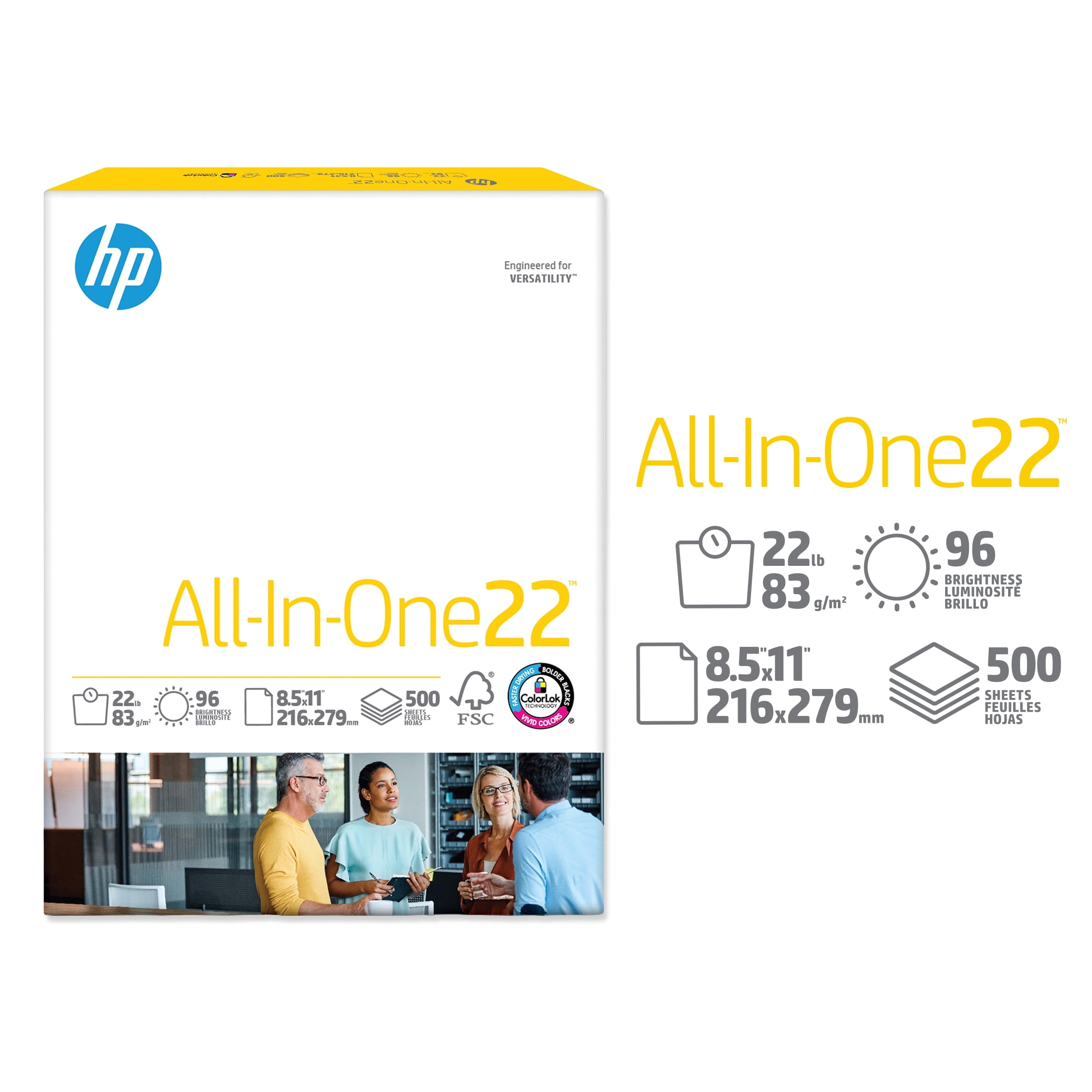 HP Printer Paper, All In One22, 8.5 x 11 Paper, 22lb, 96 Bright