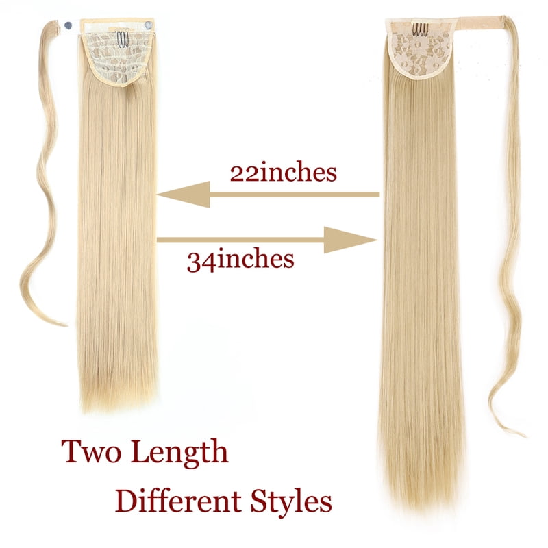 22 34inches Long Straight Ponytail Synthetic Extensions Heat Resistant Hair Wrap Around Pony Hairpiece for Women