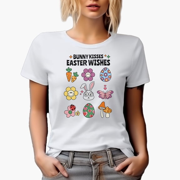 Distressed Bunny Kisses, Easter Wishes - Easter Day Favor, Prize or Merch Gift, White T-Shirt, Small