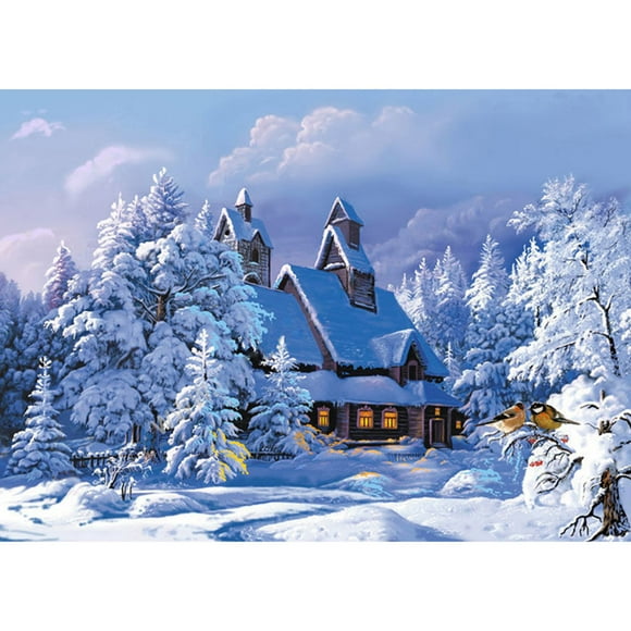 TFixol Diamond Painting DIY 5D Snow Lodge Diamond Painting Cube Round Shape Diamond Paintings Kits Arts Craft for Room Wall Decoration