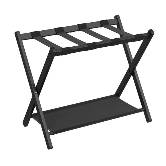 SONGMICS Portaequipajes para habitación de invitados, soporte para maleta con estante de almacenamiento, estructura de acero, plegable para fácil almacenamiento, hotel, dormitorio, Negro URLR003B01