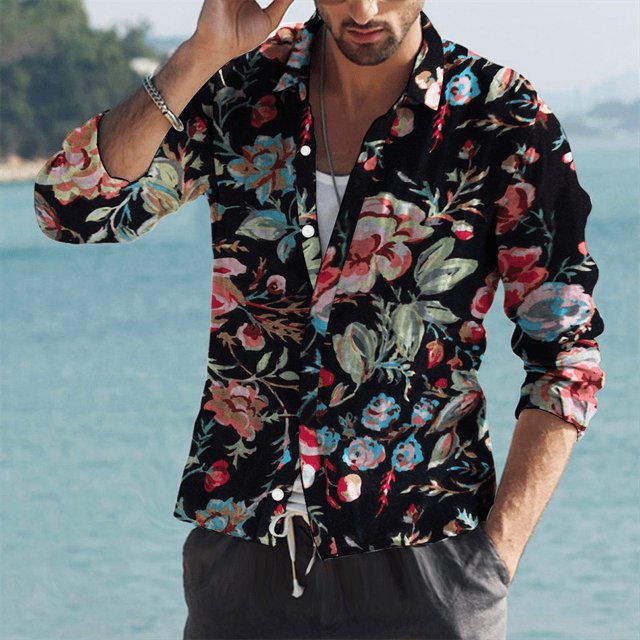 Camisa de moda para hombre, corte entallado, botones, manga larga, informal, para reuniones al aire libre, fiesta, estampado HD, lujo, suave, cómoda, , nueva, S-