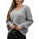 thumbnail image 3 of Suéter de Larga con Cuello en V para Mujer, Suéter Holgado de Punto Grueso de Gran Tamaño. Gris XL, 3 of 8