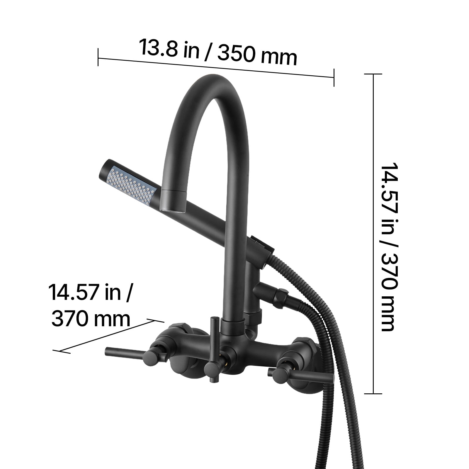 VEVOR Clawfoot Tub Faucet, Wall-Mounted Bathtub Faucet with Handheld Shower, Vintage Matte Black Clawfoot Tub Filler Shower Kit with Adjustable Swing Arms & Rotatable Gooseneck Spout for Bathtubs
