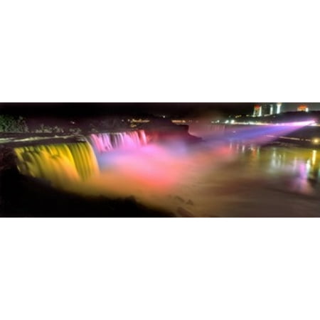 Niagara Falls at night Niagara River Niagara County New York State USA Canvas Art - Panoramic Images (36 x (Best Place To See Niagara Falls Usa Side)