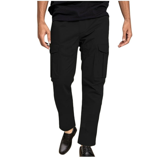 Pantalones largos de moda para hombre, casuales, de color sólido, con bolsillos cargo y cintura elástica, de poliéster.