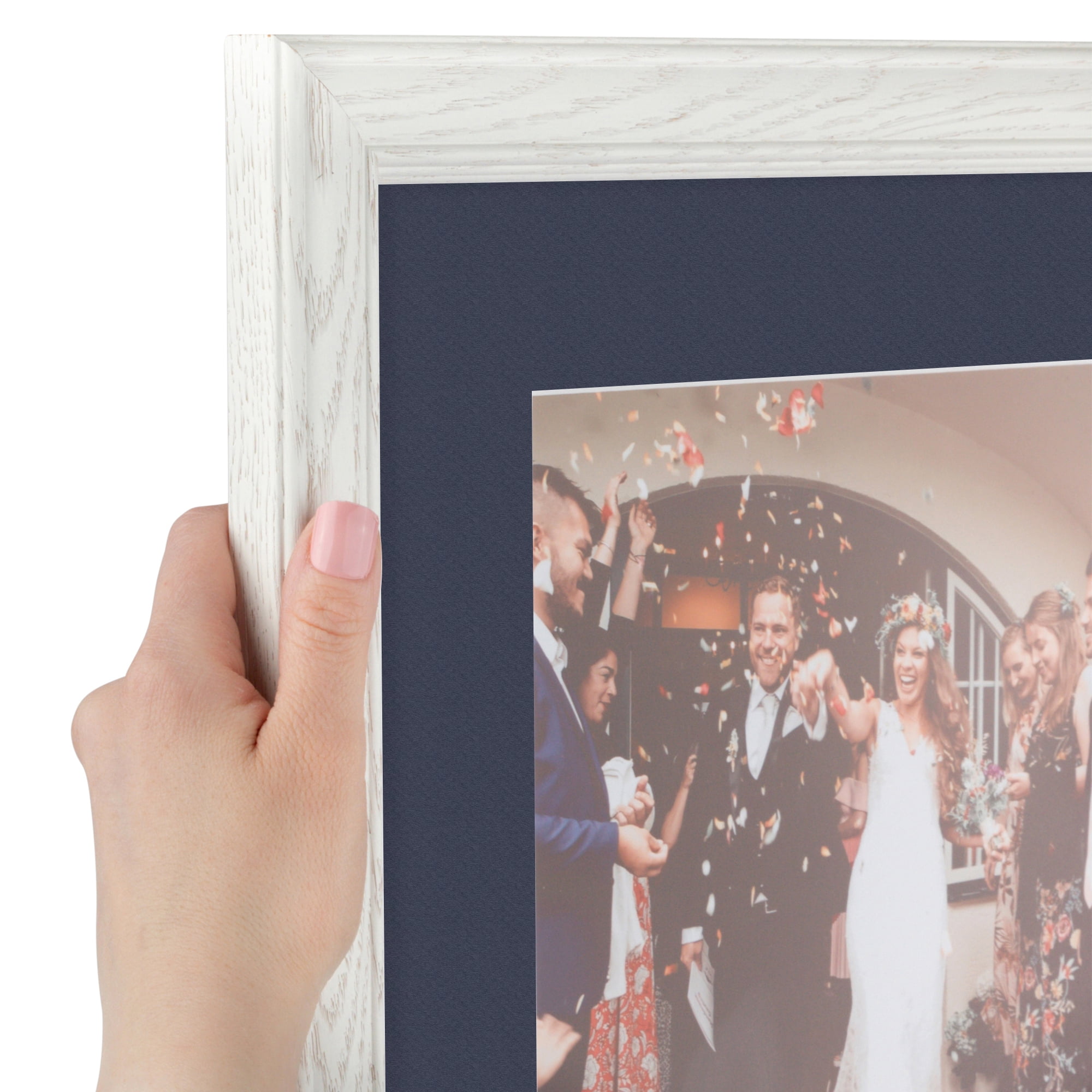 ArtToFrames 22x28" Matted Picture Frame with 18x24" Single Mat Photo Opening Framed in 1.25" Off White Wash on Ash and 2" Blue Jay Mat (FWM-4098-22x28)