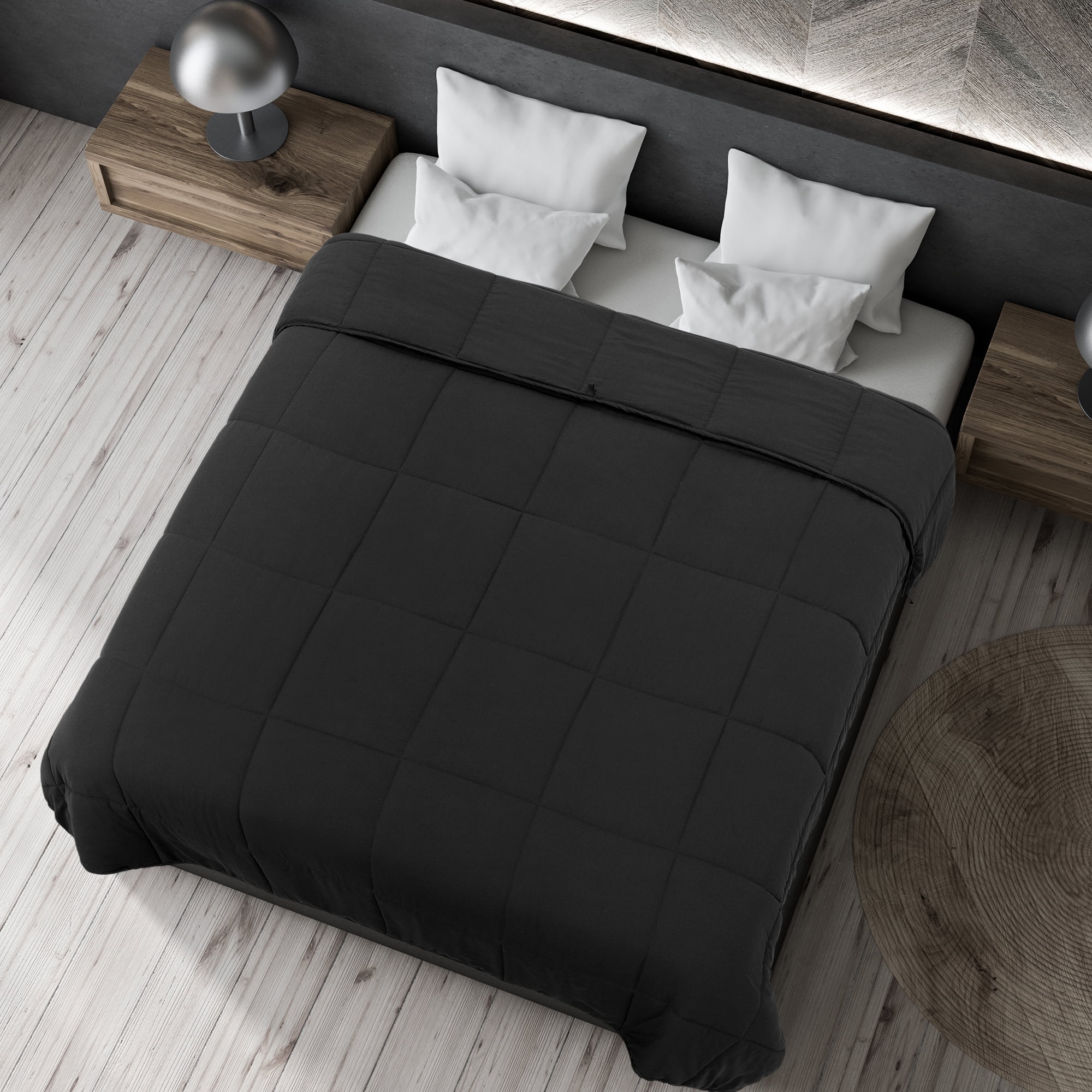 Unique Bargains Quilt Soft Lightweight Down Alternative Comforter Black Twin