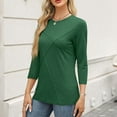 thumbnail image 4 of ABATAB 3/4 Length Sleeve Tops for Women Comfy Business Work Casual Tunic Shirts Solid Color Crew Neck Summer Fall Pullover(Large,Army Green), 4 of 6