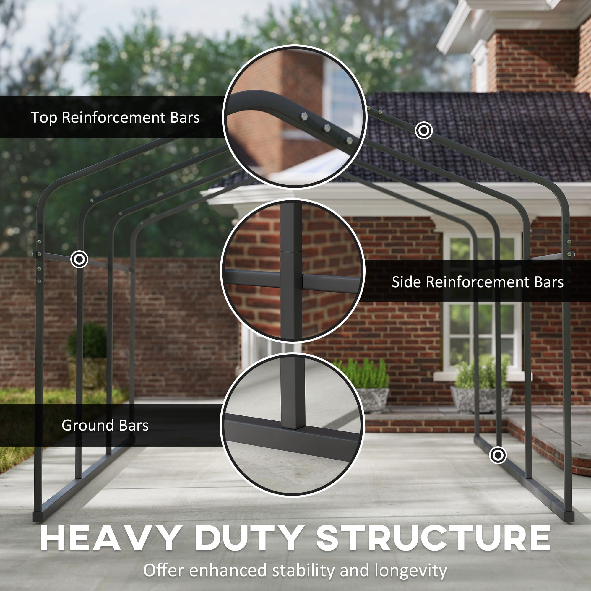 Outsunny 15' x 10' Heavy Duty Metal Carport, Waterproof Garage Canopy with Removable PE Sidewalls, Steel Frame Outdoor Vehicle Shelter for Driveway, RV, or Patio, Dark Gray
