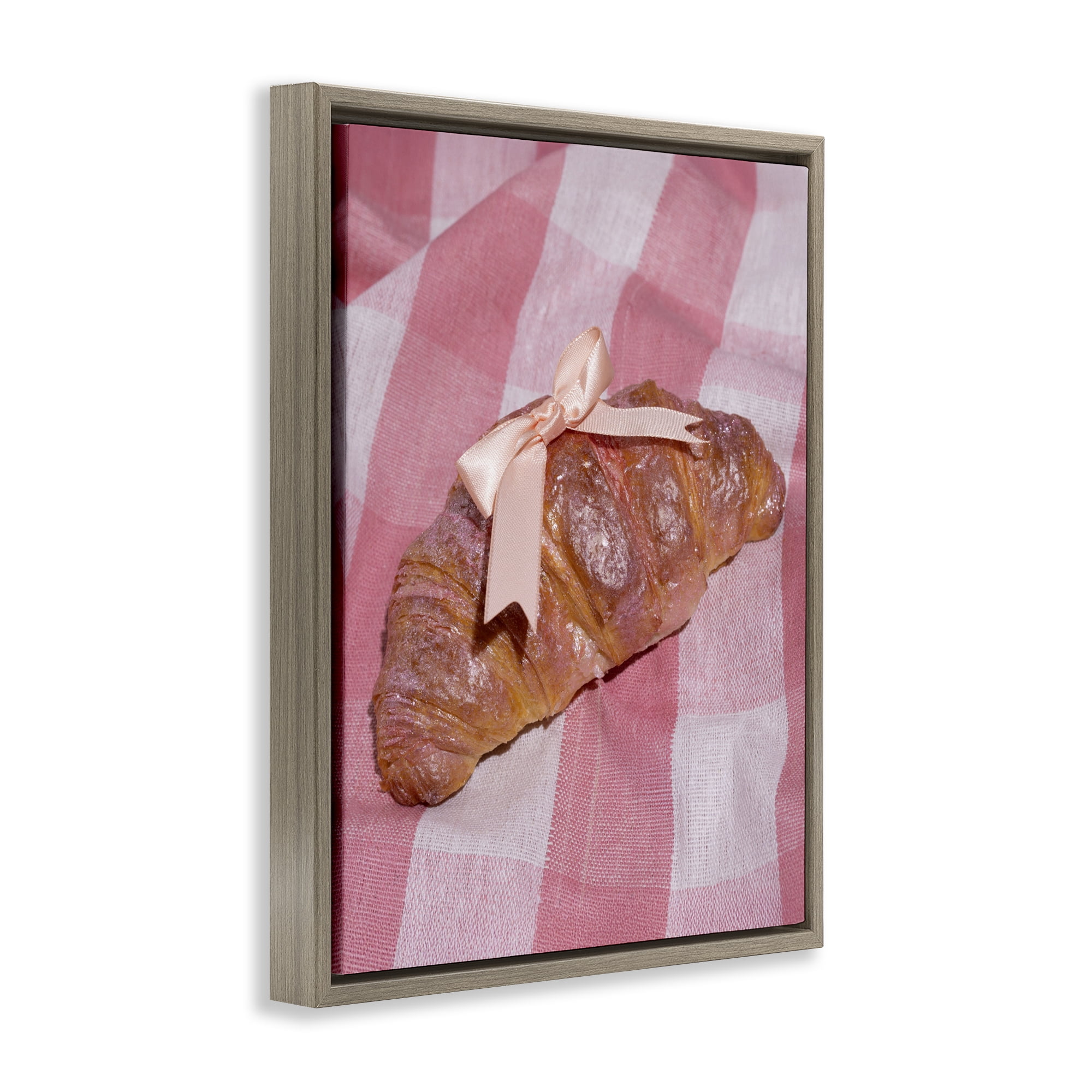 Stupell Industries Glam Ribbon Croissant Brown Framed Floater Canvas Wall Art, design by LISH Creative