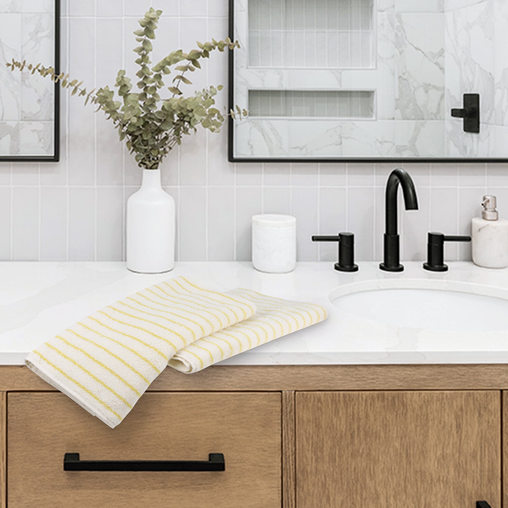 Unique Bargains Classic Stripe Bath Hand Towels Cotton Soft Absorbent Green 4-Piece
