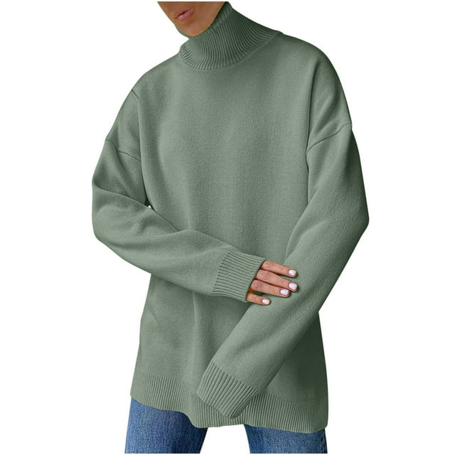 Yuyuzo Womens Long Sleeve Sweater Pullover Turtle Neck Loose Tops Winter Fall Casual Solid Color Sweaters