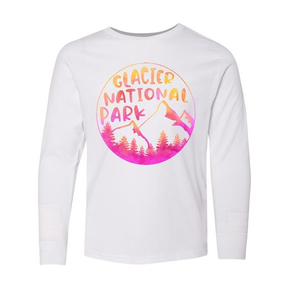 Inktastic Glacier National Park Montana Pink Mountains Long Sleeve Youth T-Shirt