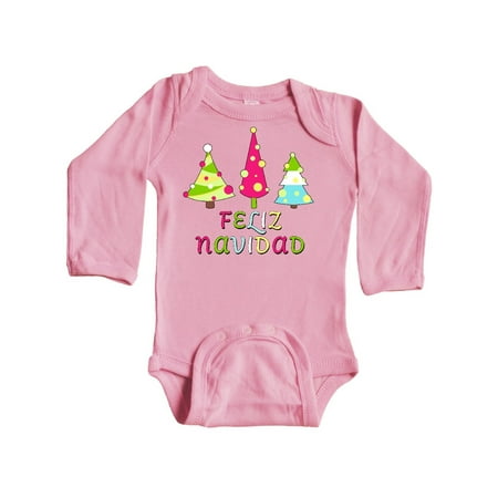 

Inktastic Feliz Navidad- row of decorated trees Gift Baby Boy or Baby Girl Long Sleeve Bodysuit