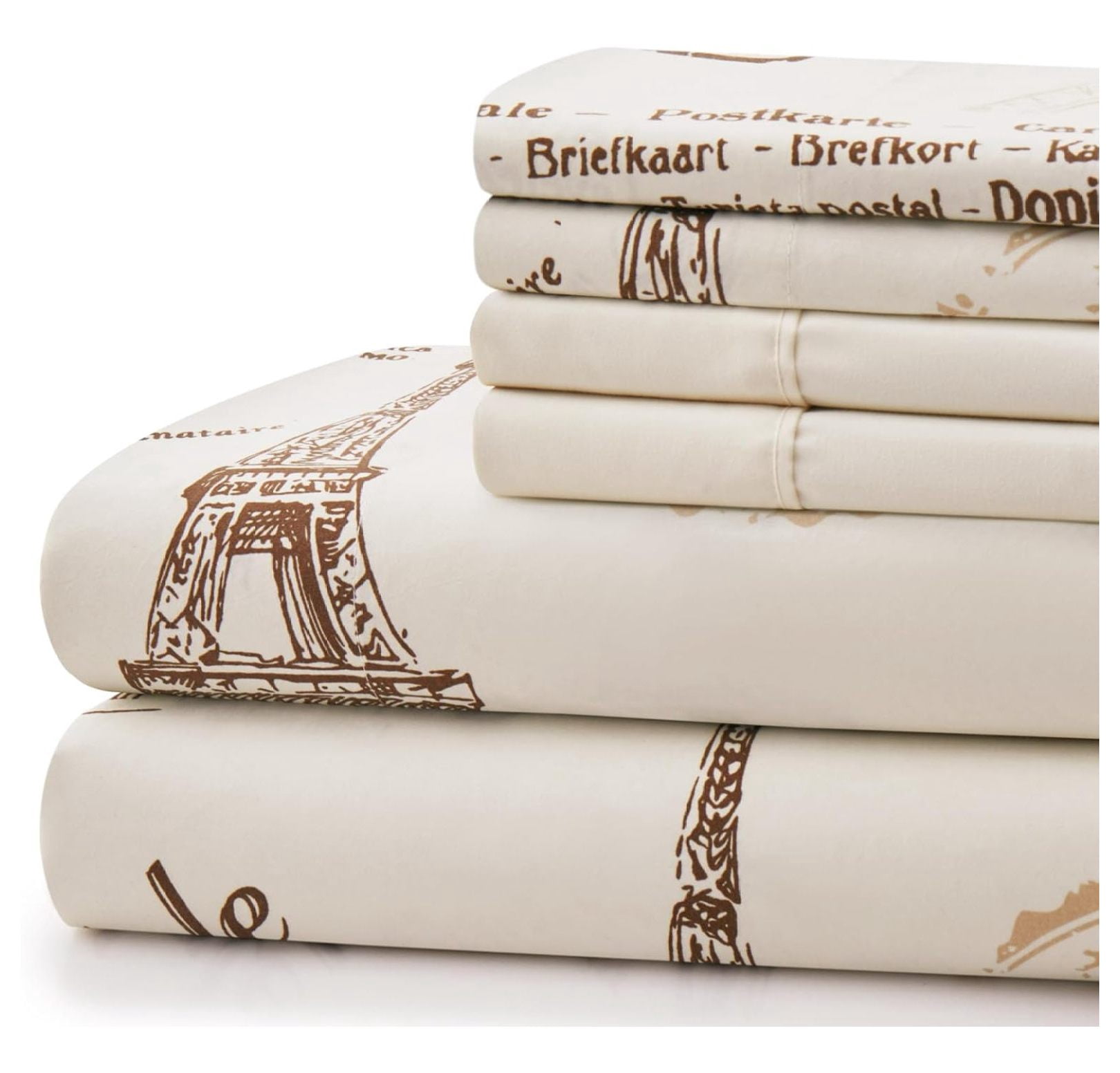 Ultra Soft Silky Deep Pocket Rich Printed Bedding Rayon from Bamboo All Season 6 Pieces Sheet Set with 4 Pillowcases, Eiffel Tower Pattern King Size