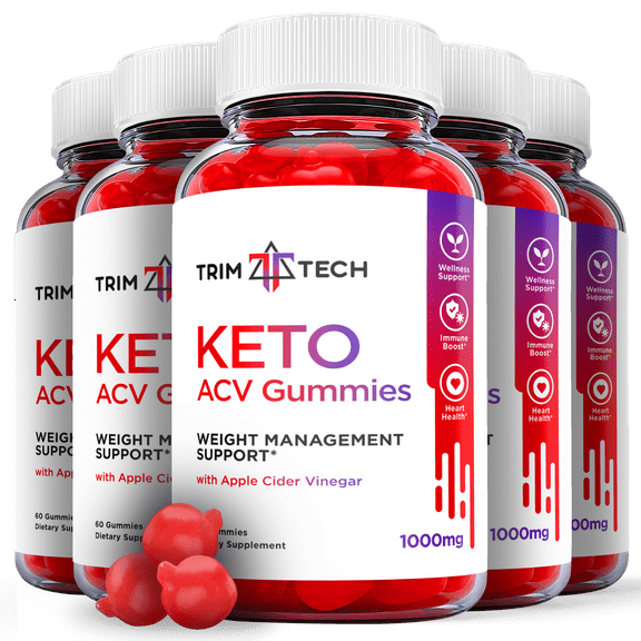 (5 Pack) Trim Tech Keto ACV Gummies - Supplement for Weight Loss - Energy & Focus Boosting Dietary Supplements for Weight Management & Metabolism - Fat Burn - 300 Gummies