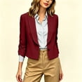 thumbnail image 6 of ClodeEU Women's Lapel Single Button 3/4 Sleeve Cropped Blazer,Lightweight Casual Work Jacket Wine,Women's Plus XXL, 6 of 8