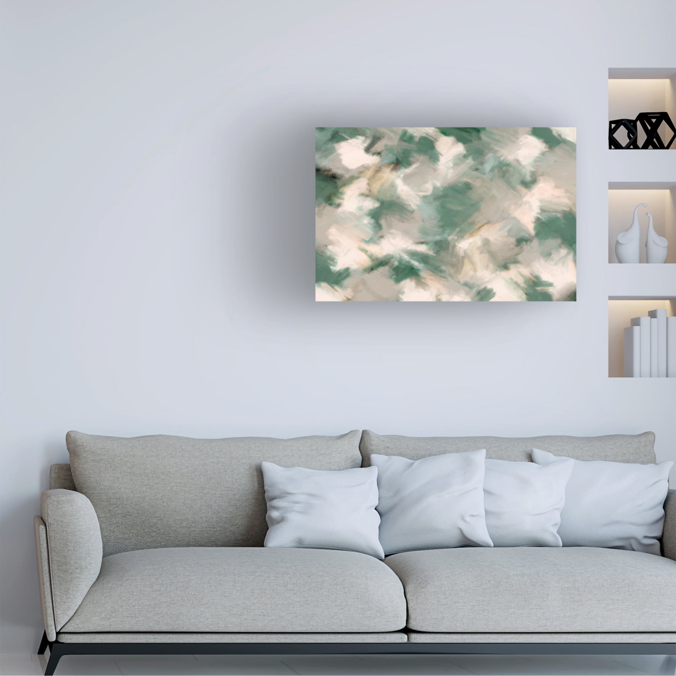 Canvas Wall Art - Treechild 'Green Beige Wild Painted Square' Wall Art for Living Room, Bedroom, or Office D?cor by Trademark Fine Art - 19 x 12 Inches