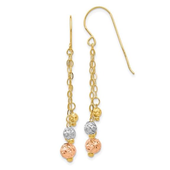 Primal Gold 14 Karat Tri-color Strands with Diamond-cut Bead Earrings