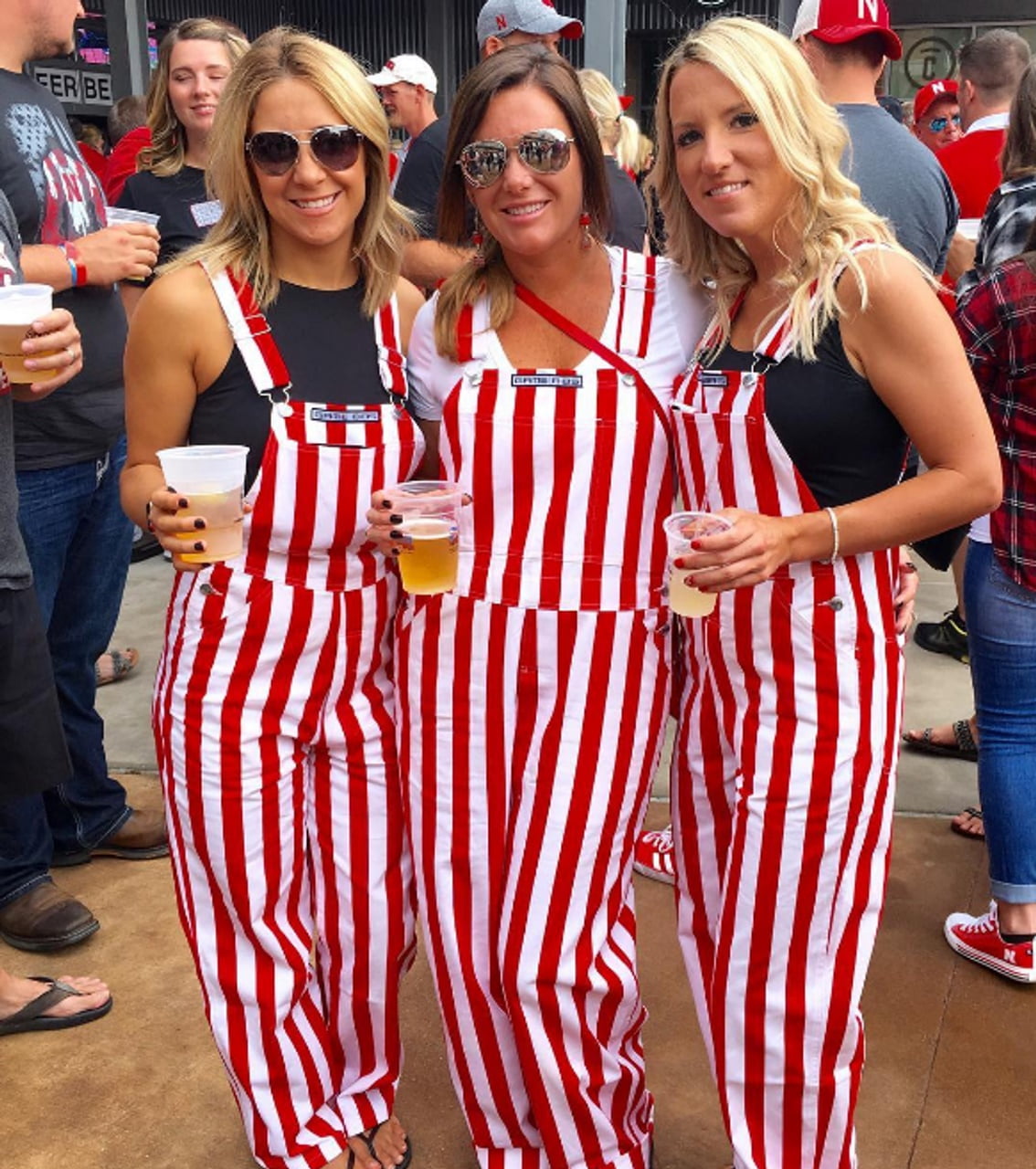 Red white striped overalls sales