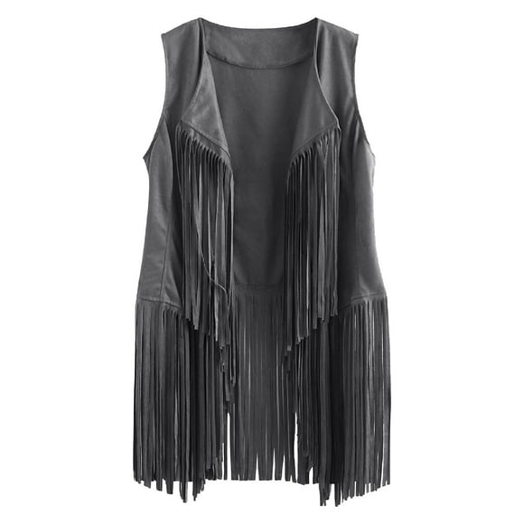 jsaierl Women Fringe Vest Faux Suede Tassels 70s Hippie Clothes Autumn Open-Front Leather Sleeveless Vest Cardigan Female